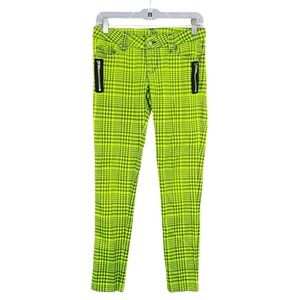 Tripp NYC Neon Lime Green Plaid Skinny Zipper Pants Punk Goth Rave Scene Sz 9